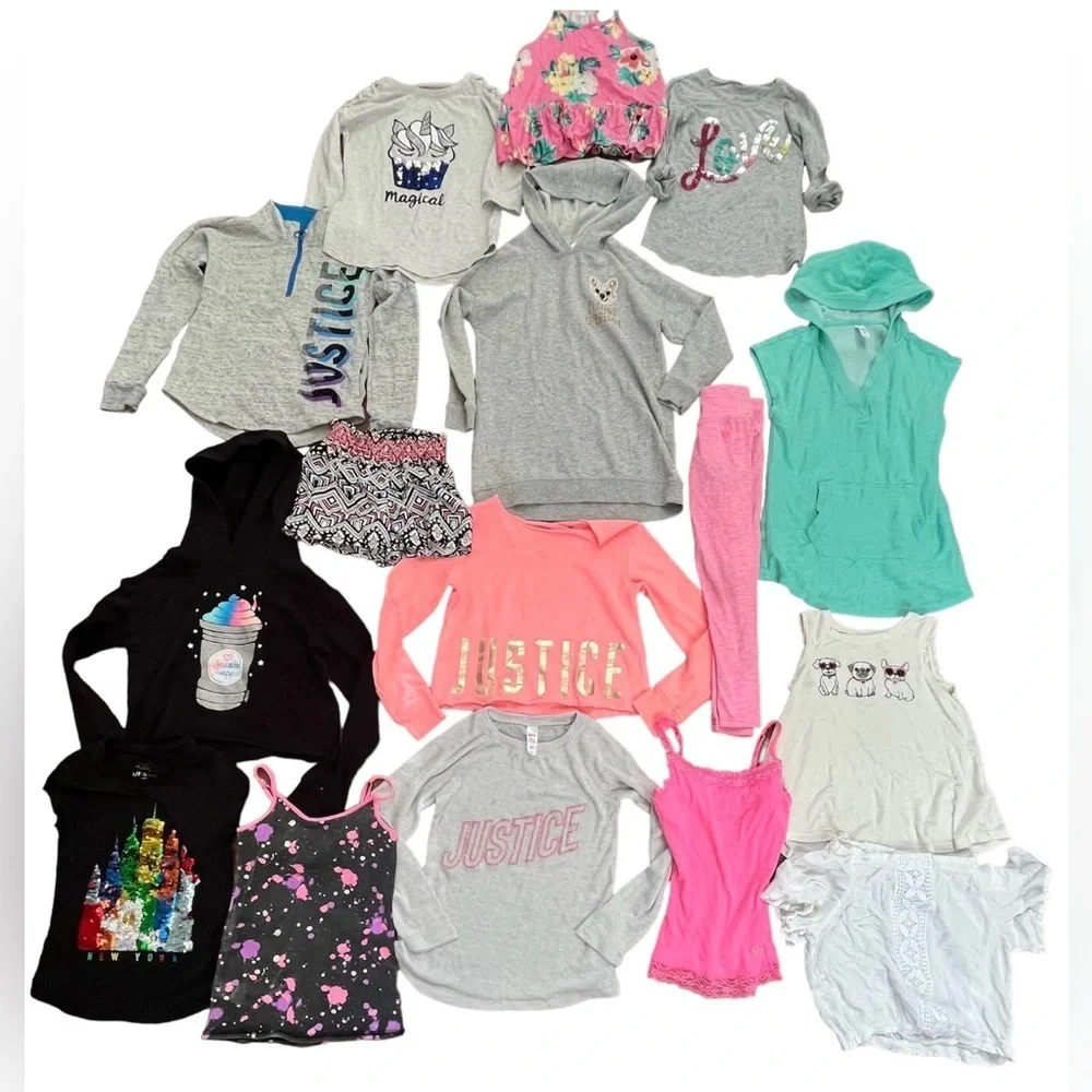 Justice girls clothing bundle 14 pieces Sz 6/7 shirts skirt leggings